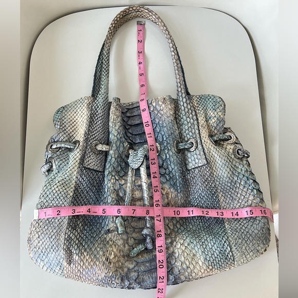 Large RETTA WOLFF Python Handbag Blues and Grays Snakeskin Bag Rare Made in USA - Picture 14 of 16